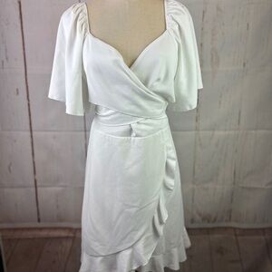 DOKOTOO White Wrap Flare Summer Dress V-Neck Waisted Size L